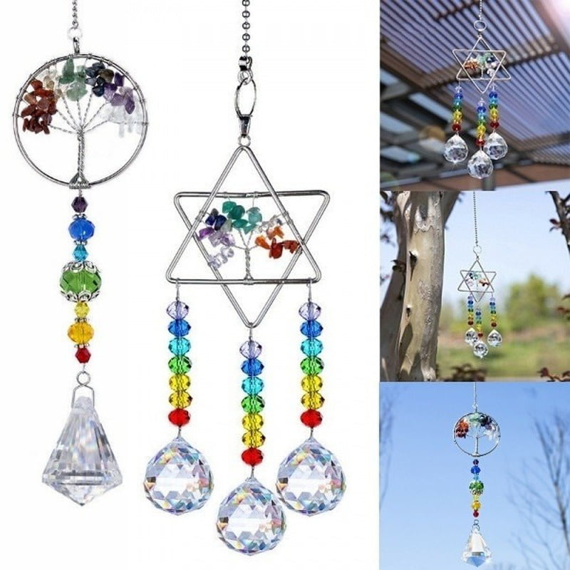 Hanging Crystal Suncatcher Life Tree Balls Prisms Pendant Chandelier Decor 