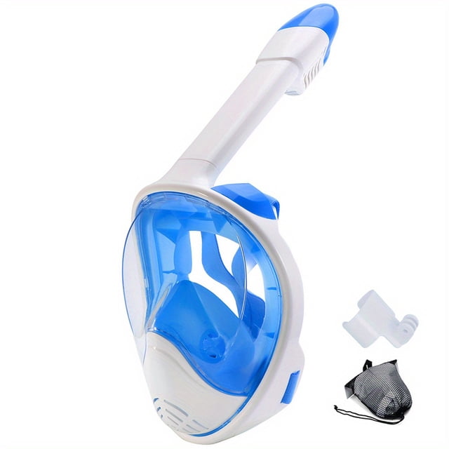 Full Face Snorkel Mask With Camera Mount, 180 Degree Panoramic View Anti-Leak Snorkeling Swimming Diving Goggle For Adults