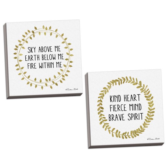 Gango Home Decor Contemporary Kind Heart, Fierce Mind, Brave Spirit & Sky Above Me by Susan Ball (Ready to Hang); Two 12x12in Hand-Stretched Canvases