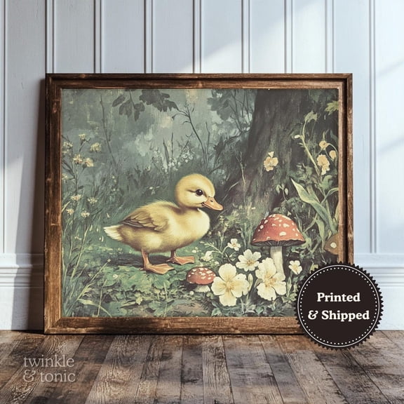 PosterArt Vintage Baby Duck Art Print Girls Nursery Wall Décor Rustic Baby Room Poster Antique Cottagecore Design, 8x12 UNFRAMED