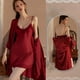 thumbnail image 3 of Conjunto de bata y camisón de mujer (2 piezas) conjunto de ropa de dormir sexy de satén, 3 of 6