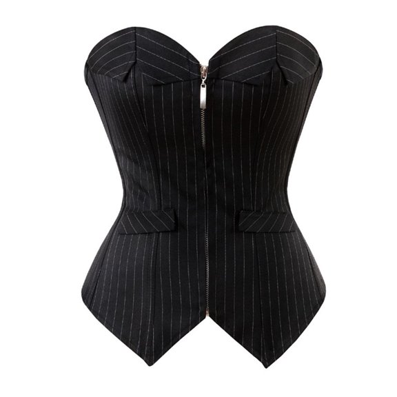 Corset Overbust Bustier Lingerie for Women Striped Zipper Plus Size Gothic Office Black 6XL