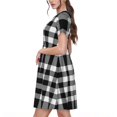 thumbnail image 2 of Rocae White And Black Plaid for Dresses Summer Casual Ruffle Short Sleeve Cute Crew Neck Flowy Dress with Pockets, 2 of 6