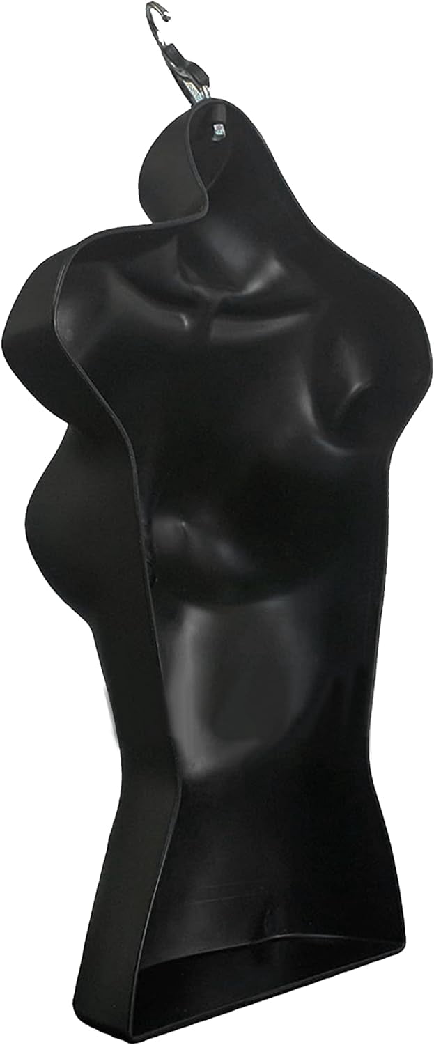 DisplayTown Black Male + Black Female Mannequin Injection Forms Half Rounded Waist Body Torso Dress Form with Only Hanging Hook, S-M Sizes