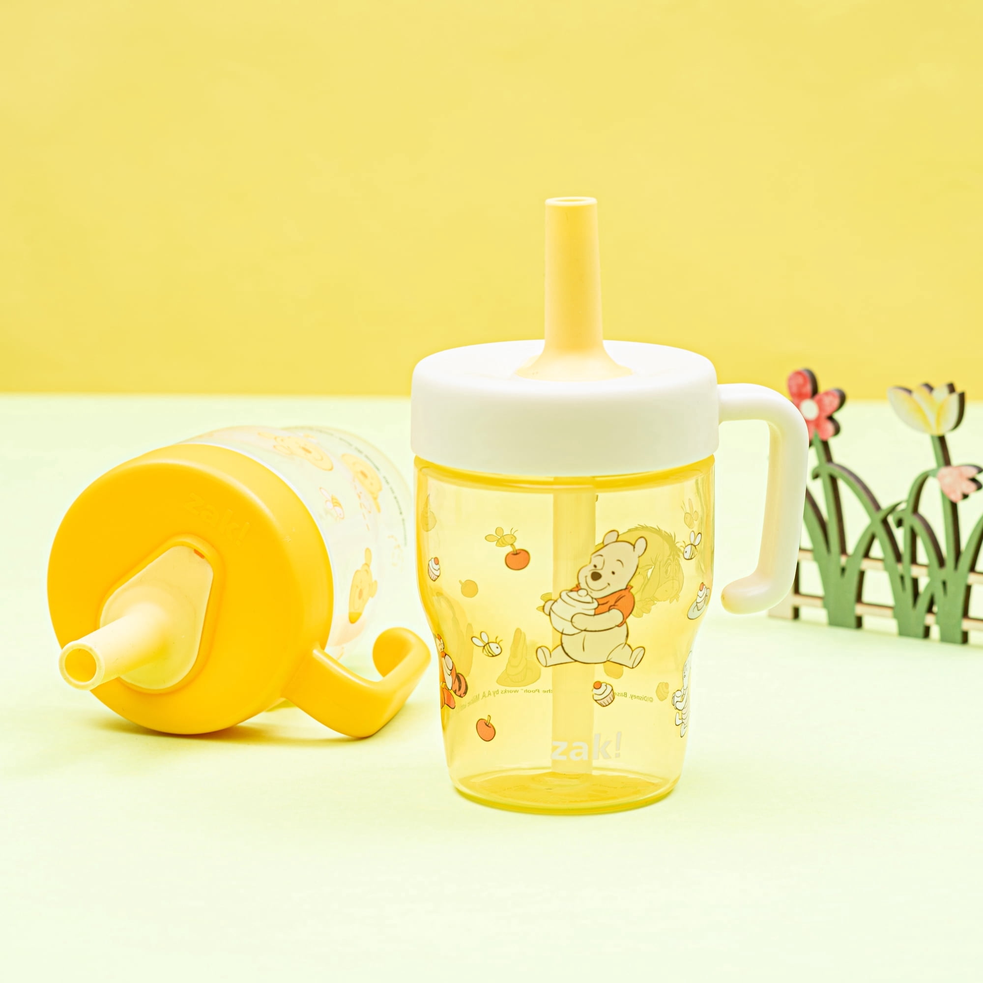 Zak Designs Disney Winnie the Pooh Capri Toddler Tumbler For Travel or At Home, 10oz 2-Pack Durable Plastic Sippy Cups With Handle and Leak-Proof Design are Perfect For Kids (Pooh & Friends)