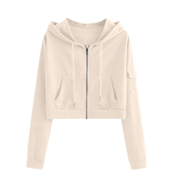 Cropped Hoodie Women Zip up Long Sleeve Sweatshirts Casual Fashion Hooded Workout Jacket Crop Top Casual Basic Gym Workout Sport QURATI L