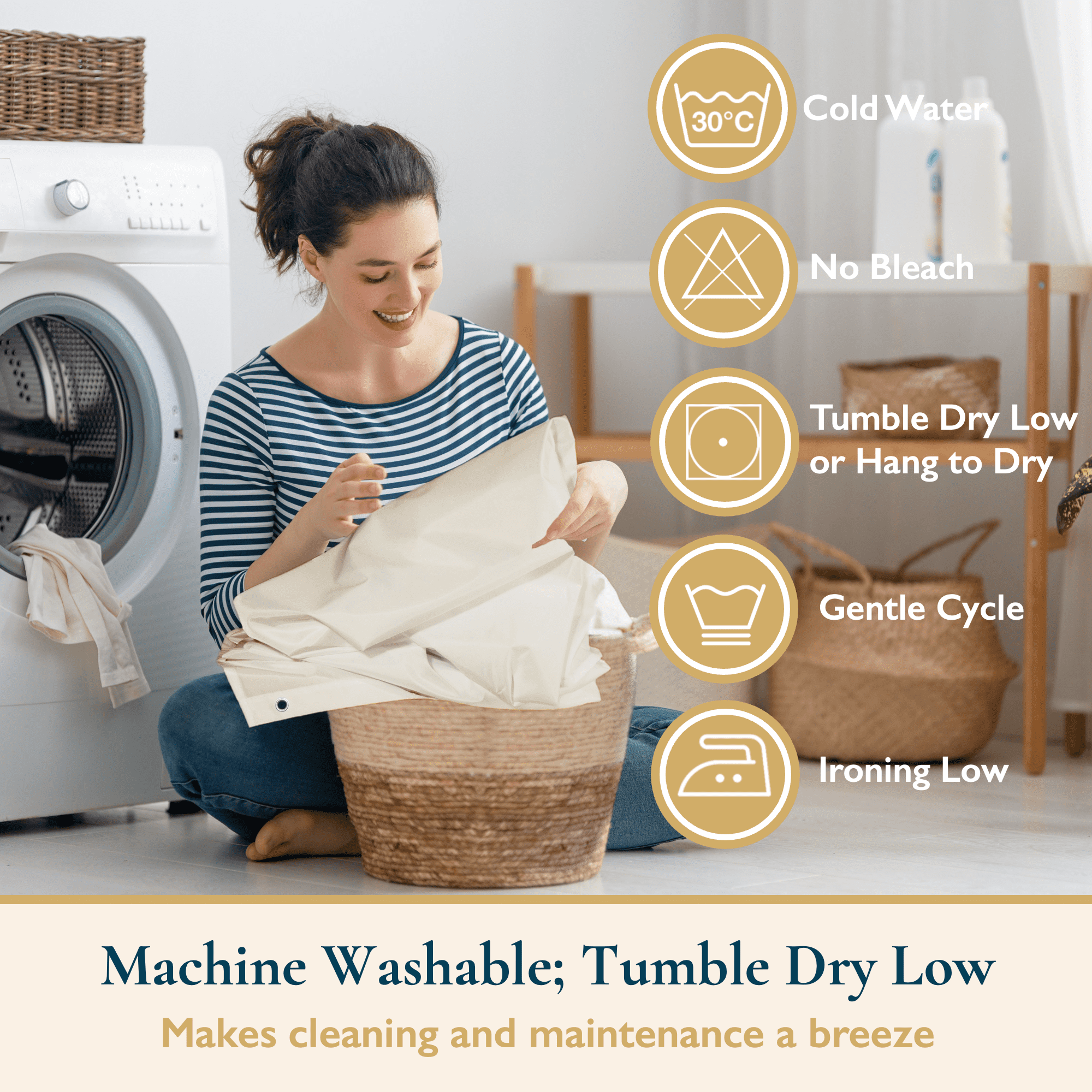 ComfiTime Shower Curtain/Liner with Hooks – 2-in-1 Mold/Mildew-Resistant, Weighted-Hem Fabric Bathroom Curtain, Water-Repellent TPU Coating, Machine-Washable, Fade-Resistant, Cream, 36*72