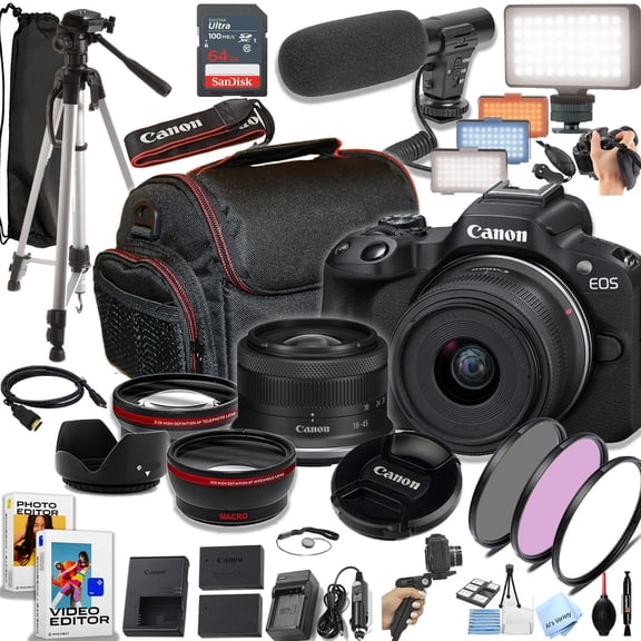 Canon EOS R50 24.2MP APS-C CMOS Sensor Mirrorless Camera with 18-45mm Lens, 128GB Extreme Speed Memory and More (International Version)