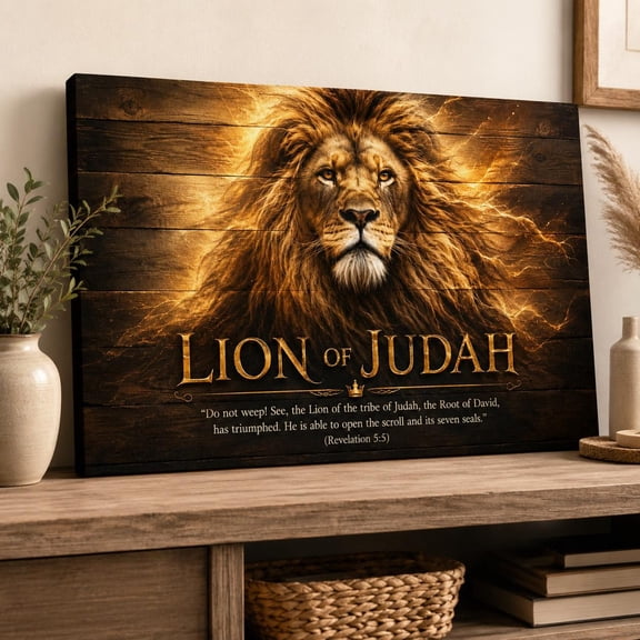 Lion of Judah Christian Framed Canvas Wall Art Décor, Bible Verse Scripture Print, Inspirational Religious Wall Decor Gift