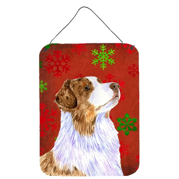 Carolines Treasures LH9318DS1216 Australian Shepherd Red Green Snowflakes Christmas Wall or Door Hanging Prints 12WX16H