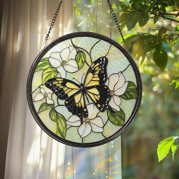 Monarch Butterfly Glass Suncatcher, Wildflower Window Hanging, Handmade Garden Decor, Gift for Her, Mother’s Day Gift, Birthday Present