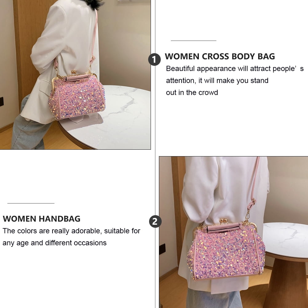 GOOHOCHY 1Pc Pink Pu Single Shoulder Bag Women Crossbody Sling Bag Fashionable For Beach Party 9.82X7.86X3.14in