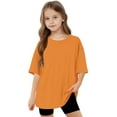thumbnail image 4 of Dgankt Kids Clothes Girl's Solid Color Short Sleeve T Shirts Crewneck Loose Fit Tunic Tops Summer Casual Blouses（5-15 Years）, 4 of 8
