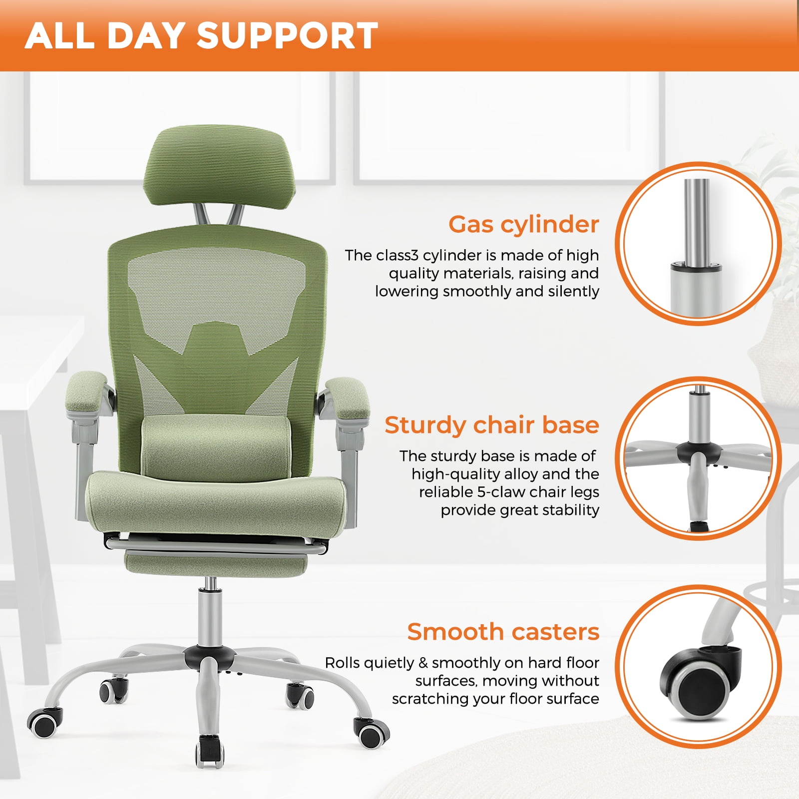 MAYEERTY Ergonomic Office Chair, High Back Adjustable Computer Desk Chair with Lumbar Support, 275lb, Green