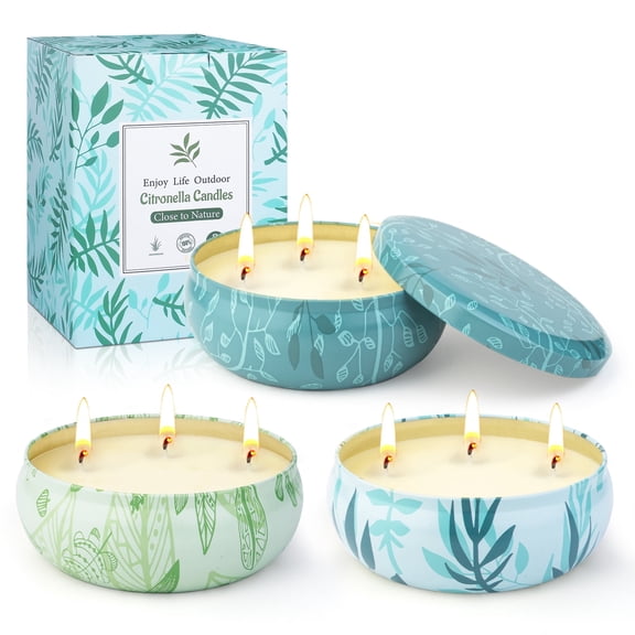 Giphtpoeet Citronella Candles Outdoor 3 Pack 12oz Summer Lemongrass Scented Candles Bulk 3 Wick 210h Long Burning