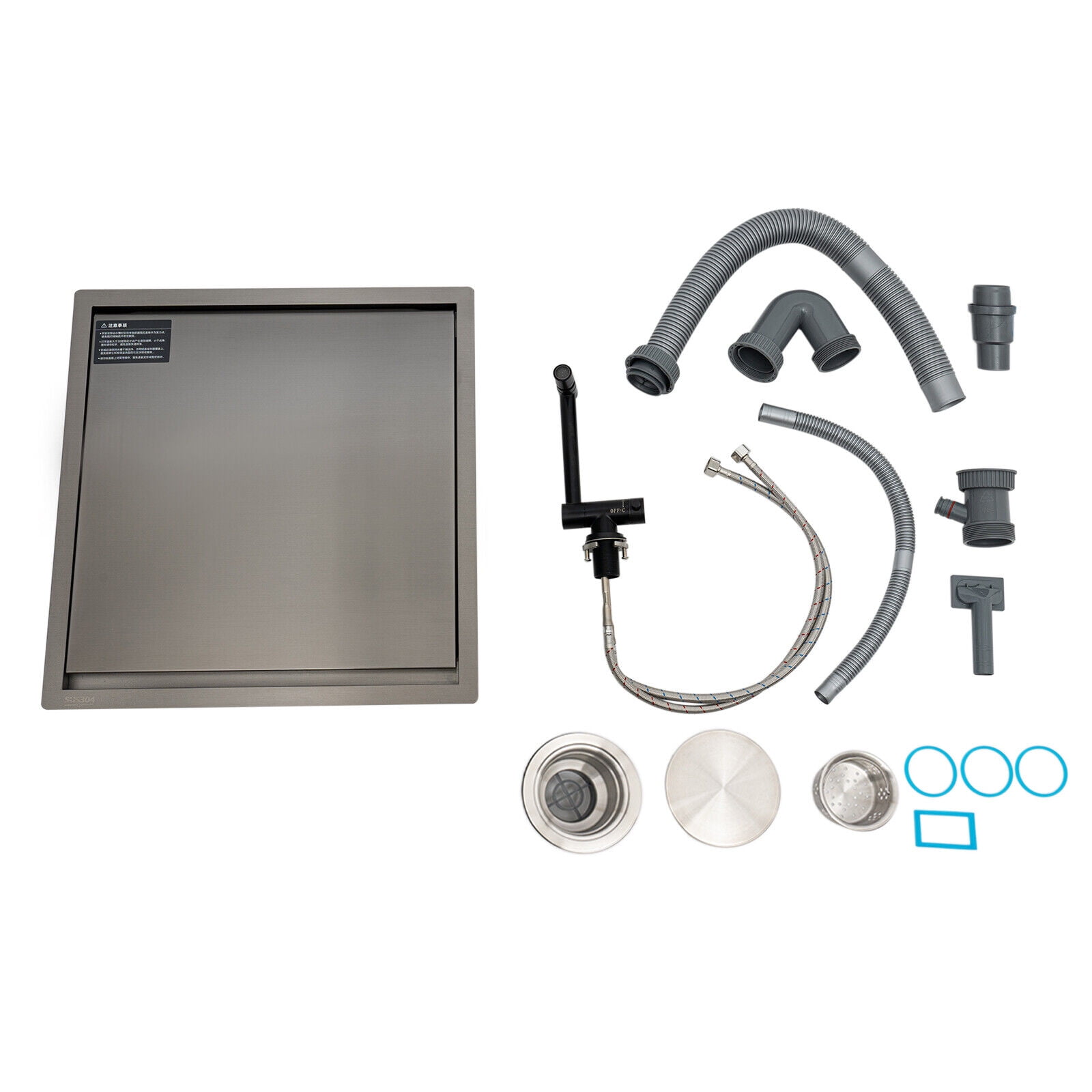 Hidden Kitchen Sink Single Bowl Sink with Foldable Faucet Stainless Steel Utility Sink