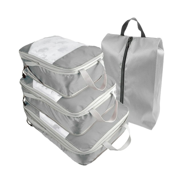 Transemion 4pcs/set Travel With Ease Using Travel Compression Packing Cubes Easy To Pack And Travel Large gray 1Set