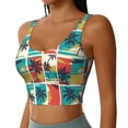 thumbnail image 2 of Fotbe Colorful Hawaii Palms Pattern Womens' Sports Bra Longline Wirefree Padded with Medium Support Sports Moisture-Wicking Workou Vest,Tank Top-Medium, 2 of 7