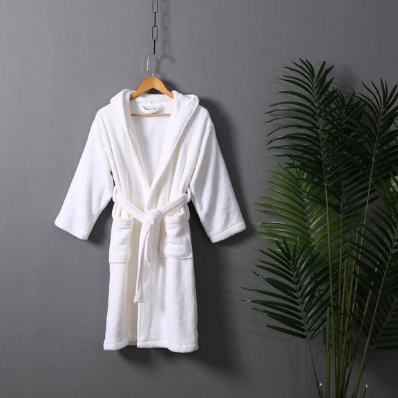Coral Fleece Kids Hooded Robe, Plush Robe for Girls and Boys, White, Small