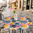 thumbnail image 6 of Palm Leaves Round Tablecloth for 55-60 Inch Tables, Fitted Table Cover with Elastic Edge, Colorful Tropical Plant Summer Flower Waterproof Outdoor Table Cloth Protector for Patio Garden Dinner Picnic, 6 of 9