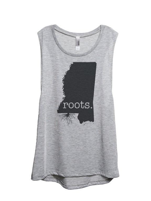 Home Roots State Mississippi MS Women's Sleeveless Muscle Tank Top Sport Grey Large