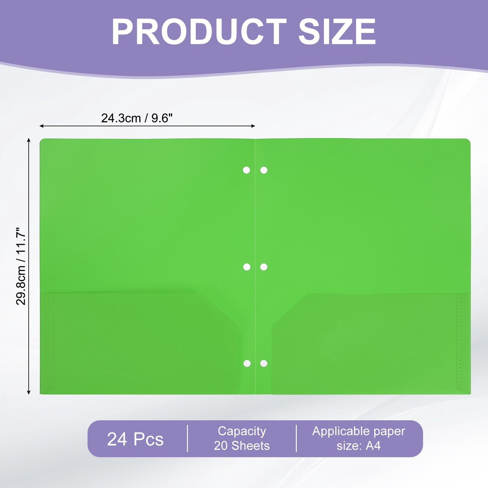 Uxcell Binder Dividers with Pockets, 24 Pack Heavy Duty Plastic Pocket Folders Letter Size 3 Hole Punch 2 Pocket Folders with Business Card Slot for 3 Ring Binder Office Home, Green