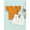 thumbnail image 2 of Toddler Kid Girls Fly Sleeve Round Neck Ribbed Tops + Button Skirts Outfits Set, 2 of 7