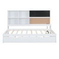 thumbnail image 6 of Euroco Wood Twin Size Daybed with Trundle and USB Ports, Captain Bed with Storage Headboard, Blackboard and Cork Board, White, 6 of 20