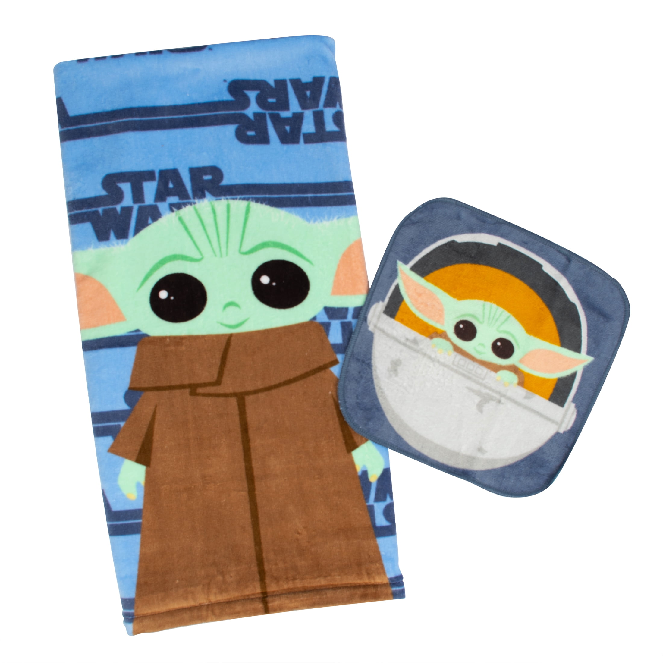 Baby Yoda Kids 2-Piece Bath Towel and Wash Cloth Set, Cotton, Green, Star Wars