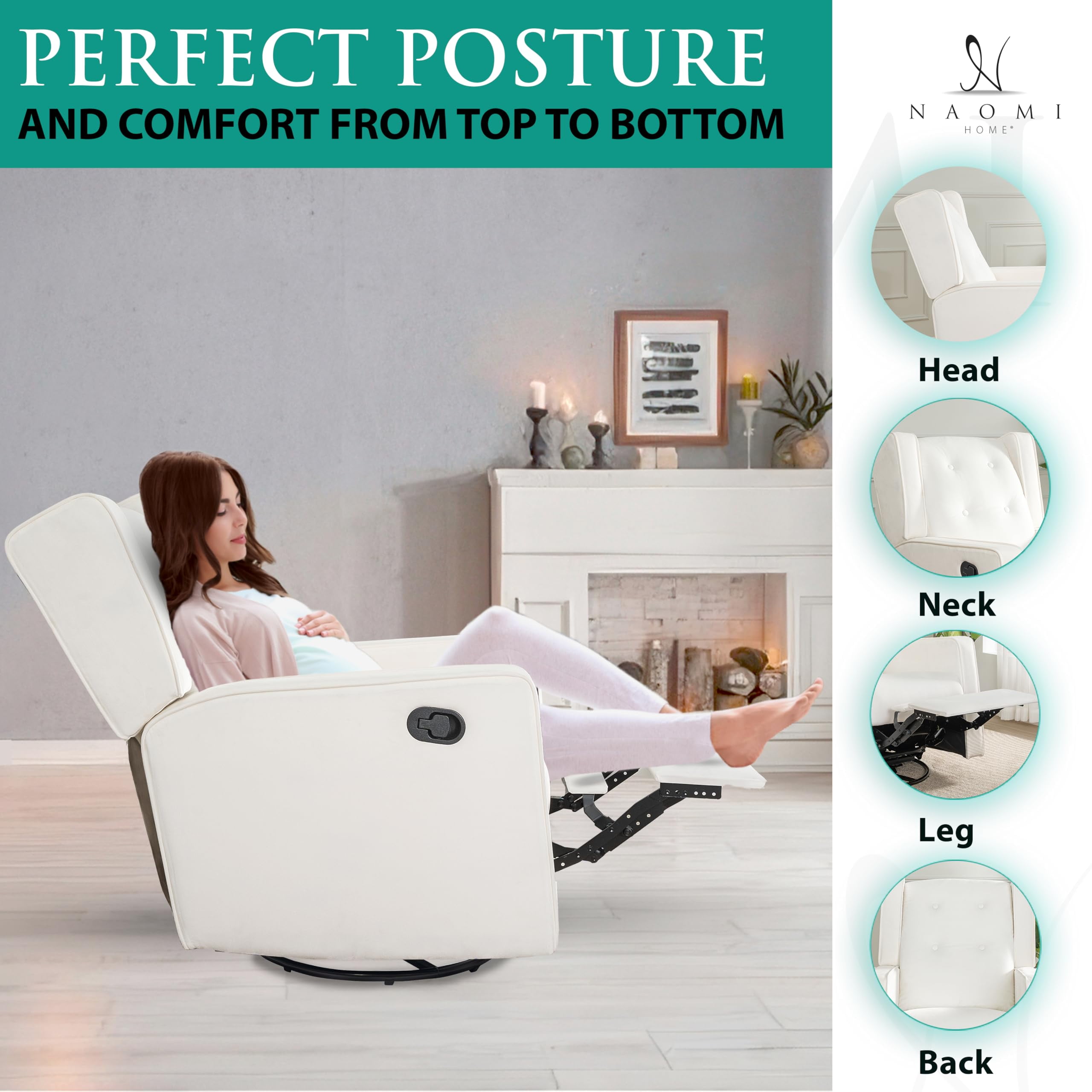 Relax and Bond with Your Baby in Style – Odelia 360° Swivel Glider Rocker Recliner for Nursery and Maternity | Plush Cushions, Gentle Rocking Motion, Soft Microfiber Upholstery - Bright White
