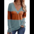 thumbnail image 3 of Blusas Elegantes e Informales para Mujer, con Bloques de Color, de Larga y Cuello en V, para Otoño. Azul S, 3 of 6