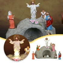 Easter Ascension Day Decoration Realistic Figure Tomb Group Resin Crafts Religious Scene Decoration Christian Figures Resurrection Statue He is Risen Decor for Home Table Office