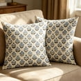 thumbnail image 6 of Floral Pillow Covers, 18*18 Inch Outdoor Blue Green Block Print Decorative Throw Pillow Cases Boho Cushion Covers Farmhouse Sofa Couch Bed Decor A, 6 of 7