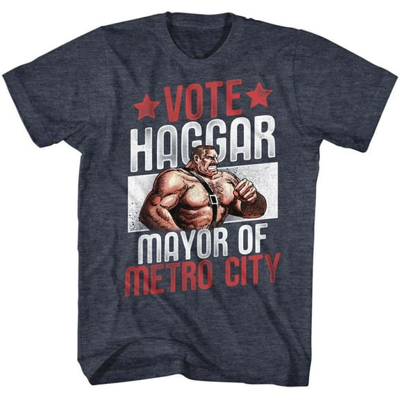 Final Fight Vote Haggar Navy Heather Adult T-Shirt 4Xl