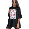 thumbnail image 3 of Plus Size Shirt for Women Black Tops for Women Oversized Short Sleeves Shirt for Women Flower T Shirt Crewneck Shirt for Women XL, 3 of 5