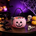 thumbnail image 5 of Small Halloween Pumpkin Basket, Pumpkin Basket Trick or Treat Buckets Goodie Candy Gift Bags with Handle for Halloween Exchange Supplies Pink, 5 of 6