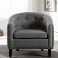 thumbnail image 3 of Barrel Accent Chair with Arms Faux Leather Club Chairs Bucket Chair Upholstered Tub Chair for Living Room Bedroom (Gray-Leather), 3 of 5