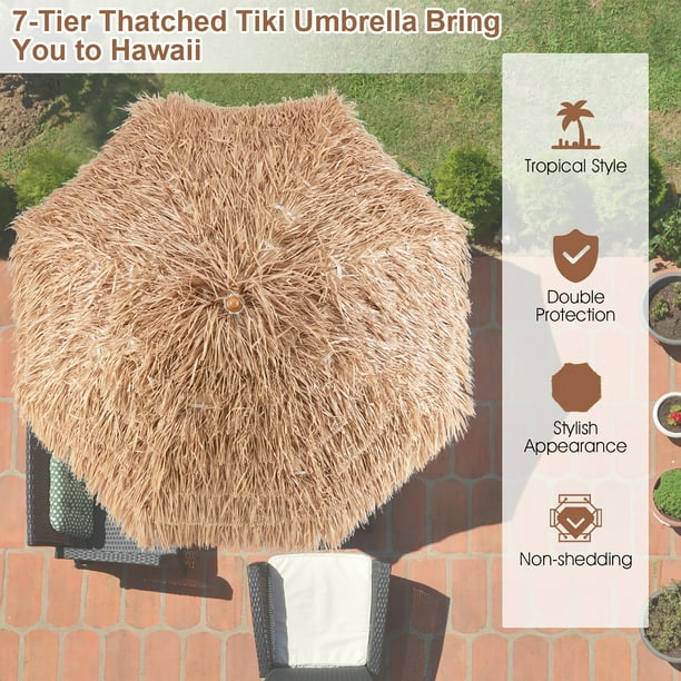 8 thatch patio tiki umbrella AMMSUN 9ft Hula Thatched Hawaiian Style This umbrella features a wood 7.2 Feet Patio Thatched Tiki