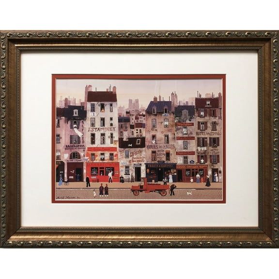 Michel Delacroix "Au Bon Muscadet" CUSTOM FRAMED Primitive Art, Notre Dame Generic