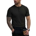 thumbnail image 5 of Kladzum Men's Basic Shirts Short Sleeve Henry Neck Boxy Solid Color Casual Shirts Breathable Comfort Summer Daily Work Versatile Shirts S-3XL, 5 of 10