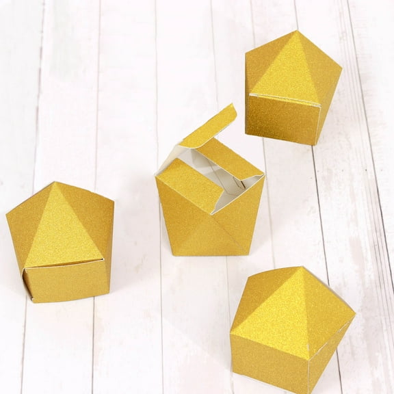 Efavormart 25 Pcs | Gold Glitter Wedding Favor Gift Boxes - 2"x3" Geometric Shape