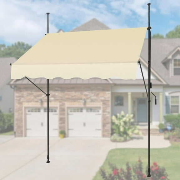 Manual Retractable Awning, 78-Inch Adjustable Retractable Awnings for Patio Door Exterior Sunshade Shelter, Window Awning Canopy with UV Protection for Backyard, Garden, Balcony - Beige