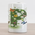 thumbnail image 2 of Letter P Ceramic Toothbrush Holder, Lively Springtime Freshness Garden Theme Summer Foliage Papilio Wings, Decorative Versatile Countertop for Bathroom, 4.5" X 2.7", Green Multicolor, 2 of 4