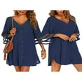 thumbnail image 4 of Women‘s Bikini Cover-Up Loose Fit Button-Down 3/4 Sleeve V Neck Chiffon Beach Dress, 4 of 5