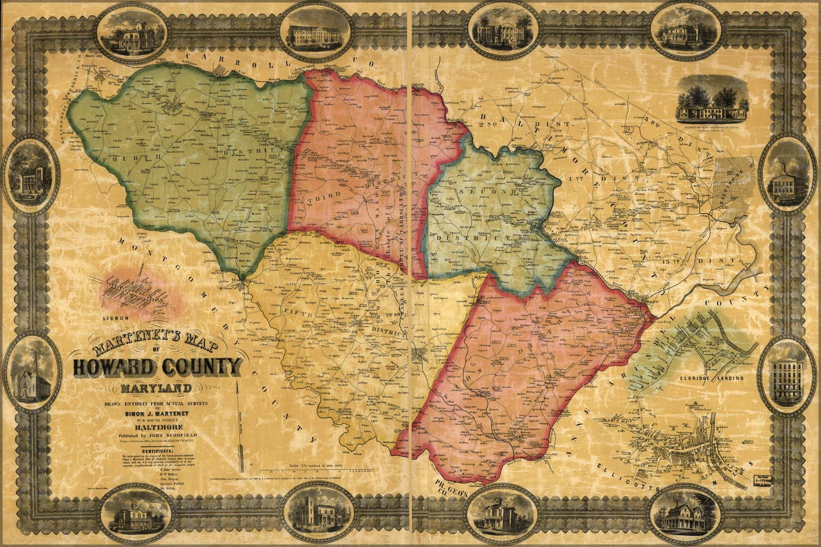 24"x36" Gallery Poster, Map of Howard County, Maryland 1860 Walmart