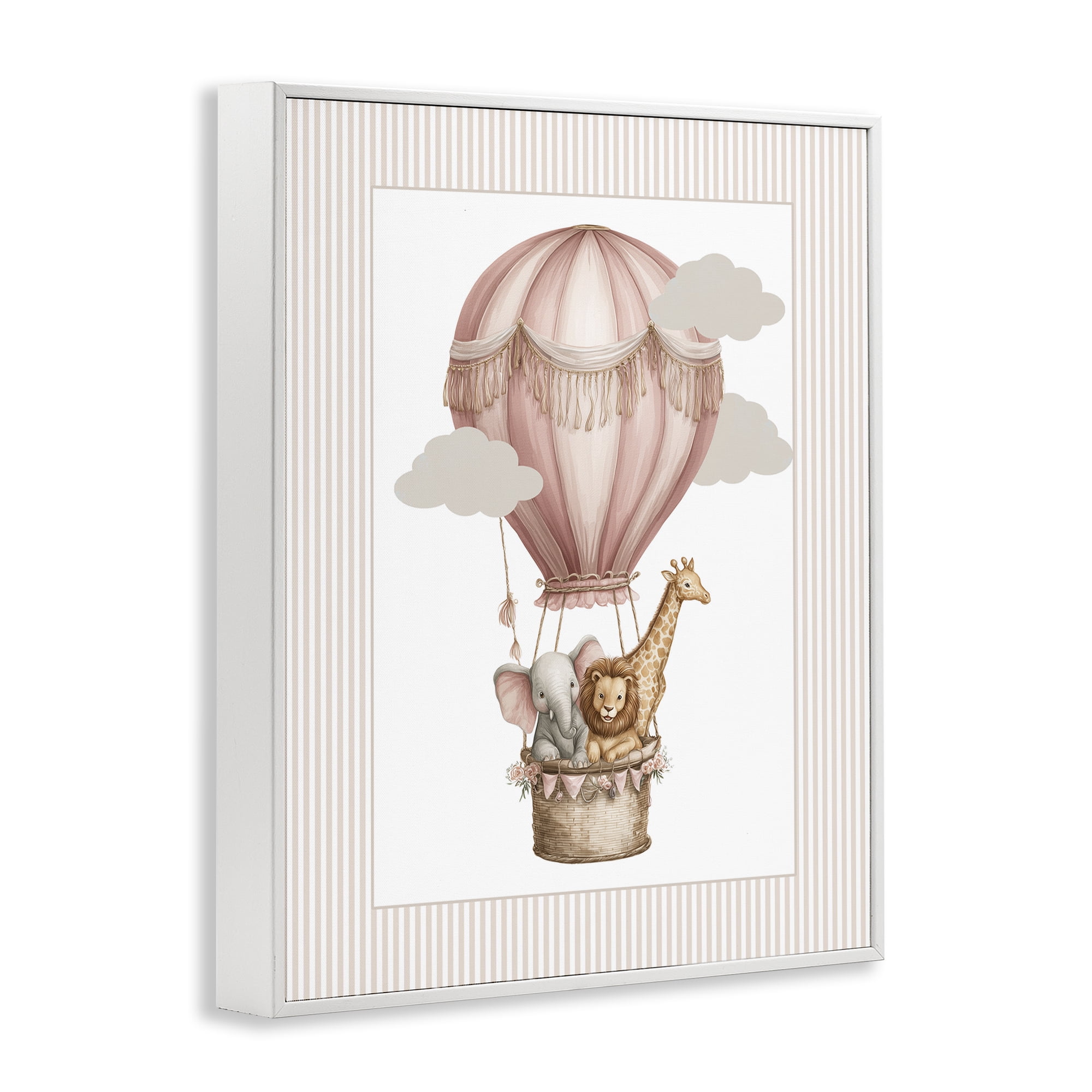 Stupell Industries Hot Air Balloon Animals Pink White Framed Giclee Art, design by Christine Simpson Art
