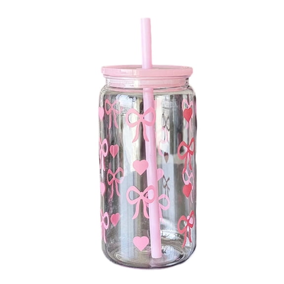 16oz Plastic Travel Cup Straw Lid Decorative Bownot Outdoor Kitchen Water Drinking Cups