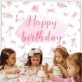 thumbnail image 3 of Pink Bow Birthday Decorations Banner Pink Bow Happy Birthday Party Backdrop Floral Photography Background for Girls Birthday Party Supplies, 3 of 4