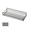 thumbnail image 2 of No Drill Bathroom Wall Shelf, Adhesive Mounted Rectangular Metal Storage Rack for Toiletries, Shower, Kitchen | Space Saving Black Organizer with Strong Stickers, 10.43x4.31 Inch, 2 of 6