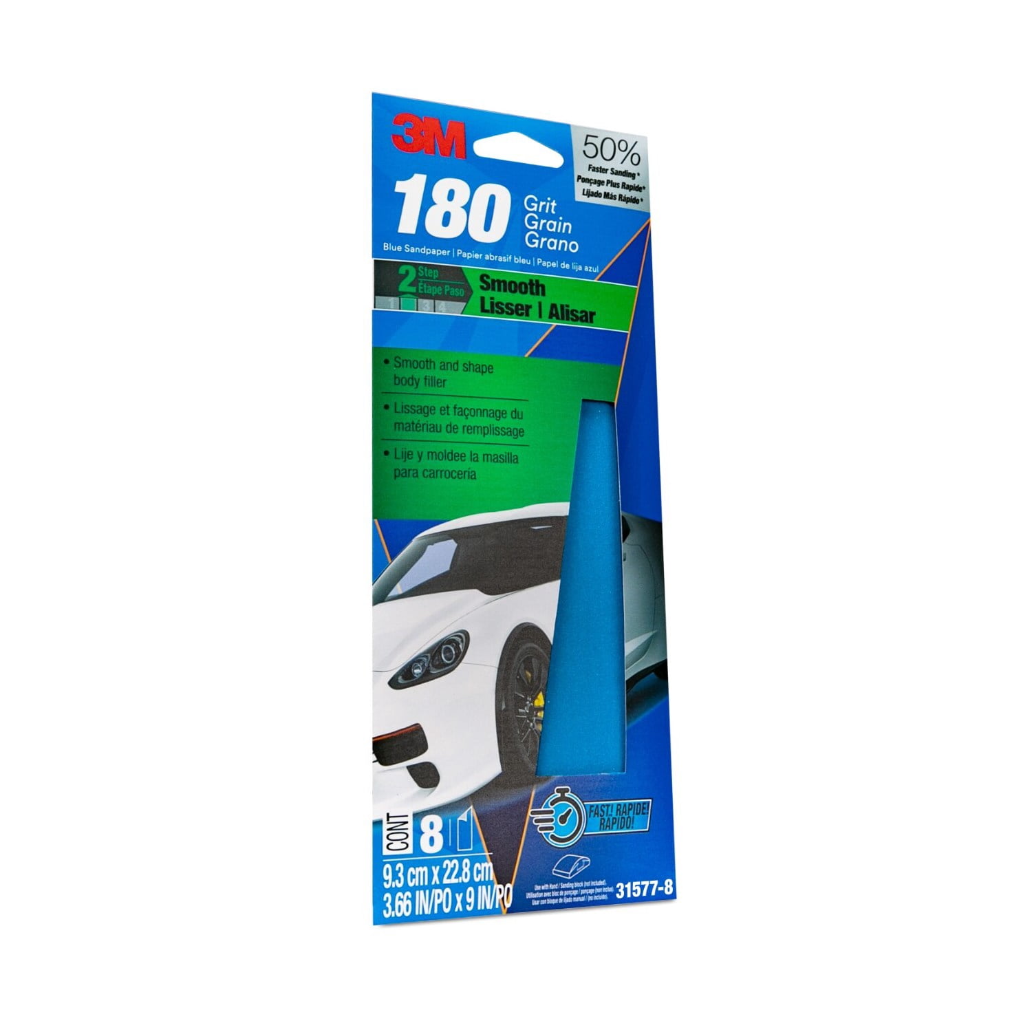 (2 pack) 3M Blue Technology Sandpaper , 3 2/3 in x 9 in, 180 Grit, 8-Pack